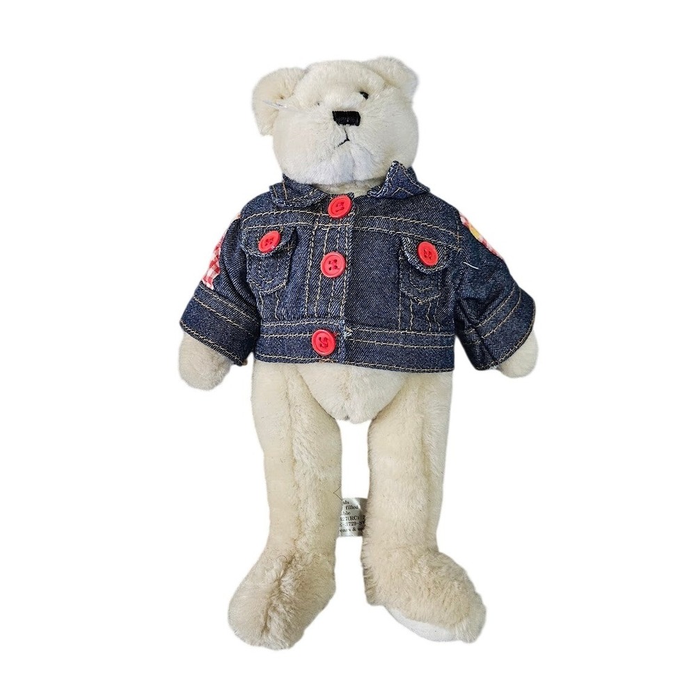 Hugfun International 2001 Plush Teddy Bear Cream with Denim Jacket 12 Inch